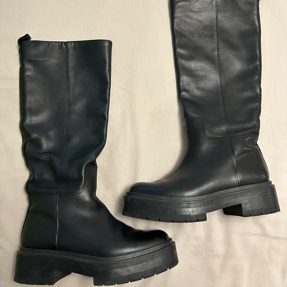 Sam Edelman Larina Knee High Black Leather Platform Boots